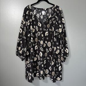 Croft & Barrow Boho Black Floral Gauzy Peasant Top - Size 5X - Women's Plus Size